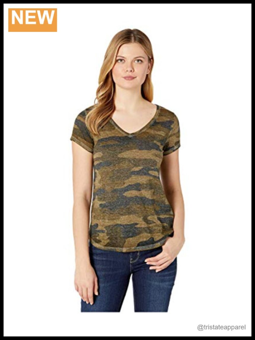 Lucky Brand Camo Burnout Tee Shirt V-Neck Short Sleeve